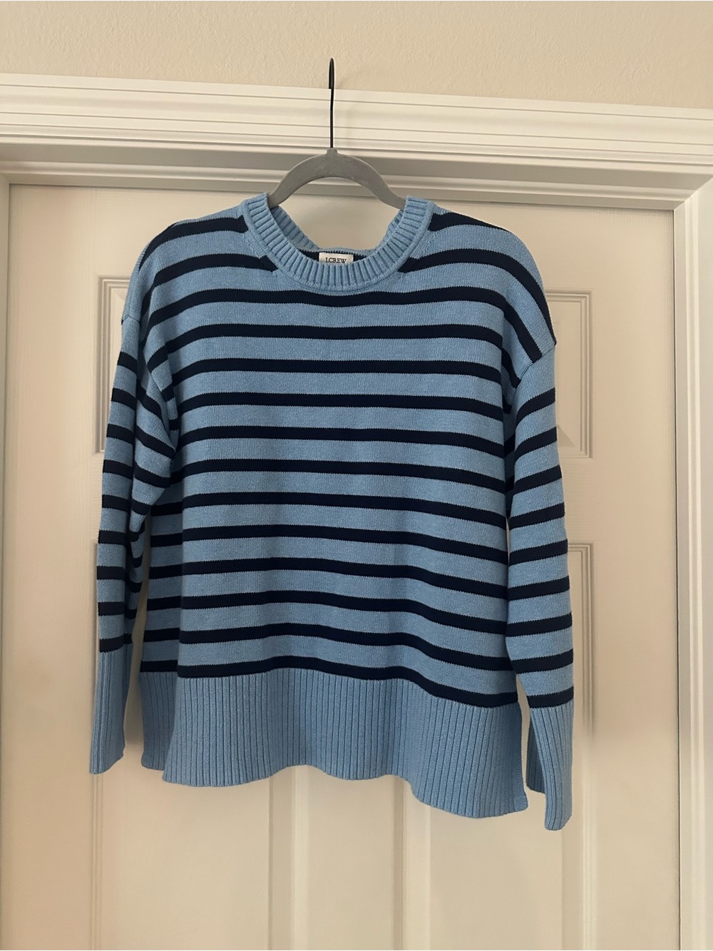 J. Crew 100% Cotton Nautical Coastal Striped Blue Sweater Women’s Size Medium